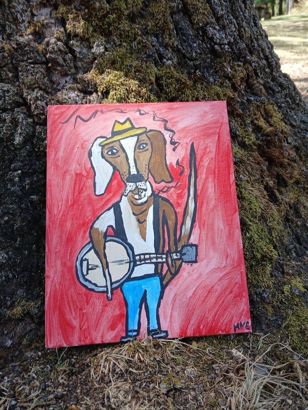 Dog Plays Banjo Painting Folk Art - Picture 3 of 7